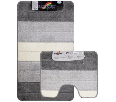 САНАКС - Коврик в ванную СИЛЬВЕР двойной, СЕРЫЙ, полосы, 60х100 + 50х60 см, 100% полиэстер. 00201