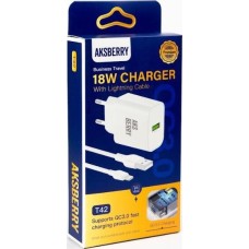 СЗУ AKSBERRY (6972969383064) T42 QC30 + кабель (белый)