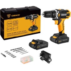 Аккумуляторная дрель-шуруповерт DEKO Sharker 16V в кейсе + набор 63 инструмента для дома, 16В, 2х1.5Ач 083-1041
