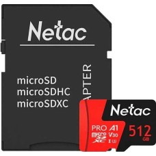 Карта памяти NETAC Карта памяти microSDXC UHS-I U3 P500 Extreme Pro 512 ГБ, 100 МБ/с, Class 10, NT02P500PRO-512G-S, 1 шт