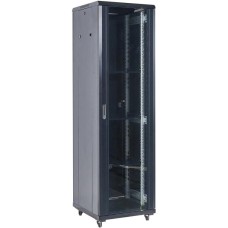 REXANT Шкаф коммутационный (04-4266-212) напольный 42U 600x600мм пер.дв.стекл металл 2 бок.пан. направл.под винты 800кг черный 80кг 230град. 2054мм IP20 сталь