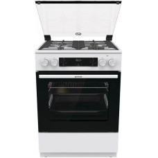 Плита газовая GORENJE Газовая плита GKS6C70WA, электрическая духовка, стеклянная крышка, чугун, белый