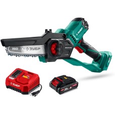 ЗУБР 20 В, 150 мм шина, 1 АКБ LMS (2 Ач), мини-пила цепная аккумуляторная (ПЦБ-2015-21)