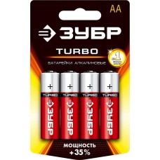 ЗУБР TURBO, АА х 4, 1.5 В, алкалиновая батарейка (59213-4C)