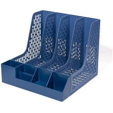 DELI Лоток вертикальный E9849 BLUE 4отд. сборный для бумаг 325x320x275мм синий пластик пластиковый пакет