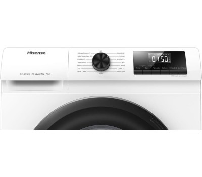 Стиральная машина Hisense WFQP7012VM, с фронтальной загрузкой, с паром, 7кг, 1200об/мин, инверторная, с английской панелью управления