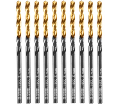 Сверло DENZEL Сверло по металлу, 3 мм, HSS-Tin, Golden Tip, 10 шт. 717205