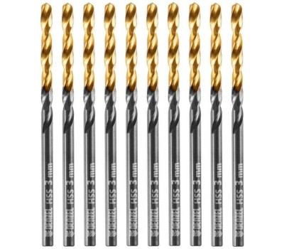 Сверло DENZEL Сверло по металлу, 3 мм, HSS-Tin, Golden Tip, 10 шт. 717205