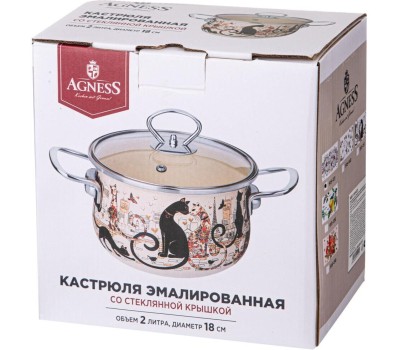 Кастрюля AGNESS КАСТРЮЛЯ ЭМАЛИРОВАННАЯ СО СТЕКЛЯННОЙ КРЫШКОЙ СЕРИЯ 