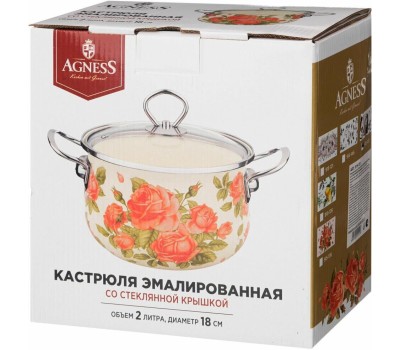 Кастрюля AGNESS КАСТРЮЛЯ ЭМАЛИРОВАННАЯ СО СТЕКЛЯННОЙ КРЫШКОЙ СЕРИЯ 