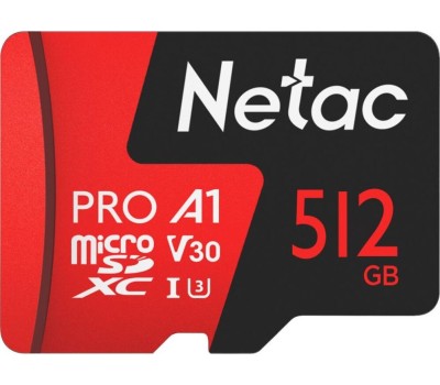 Карта памяти NETAC Карта памяти microSDXC UHS-I U3 P500 Extreme Pro 512 ГБ, 100 МБ/с, Class 10, NT02P500PRO-512G-S, 1 шт