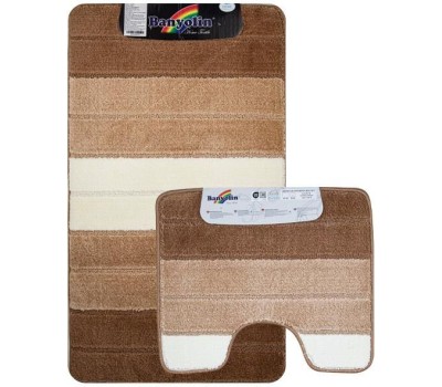 САНАКС - Коврик в ванную СИЛЬВЕР двойной, КОРИЧНЕВЫЙ, полосы, 60х100 + 50х60 см, 100% полиэстер. 00202