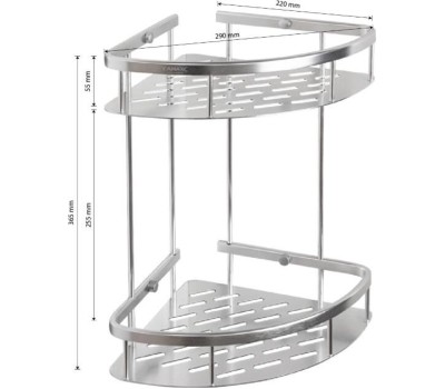 САНАКС - Полочка угловая, двойная, алюминиевая, с литым дном 22см 75069