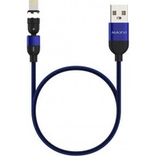 КАБЕЛЬ USB MICRO / MINI MAXVI MCm-02L синий , USB-A - Lightning, 2A, магнитный разъем, LED