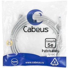 Патч-корд CABEUS Патч-корд PC-UTP-RJ45-CAT.5E-5M U/UTP RJ-45 вил.-вилка RJ-45 кат.5E 5м серый ПВХ