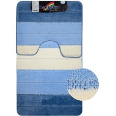 САНАКС - Коврик в ванную СИЛЬВЕР двойной, СИНИЙ, полосы, 60х100 + 50х60 см, 100% полиэстер. 00203