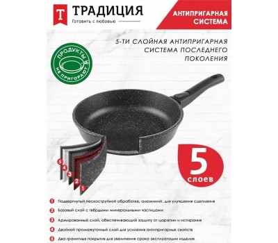 Сковорода ТРАДИЦИЯ ТГ2225 гранит со с/ручкой 22см
