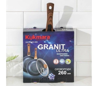 Сковорода KUKMARA сгг263а а/пр литая 26см съемн/руч стекл/кр Granit ultra blue