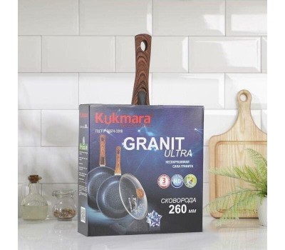 Сковорода KUKMARA сгг263а а/пр литая 26см съемн/руч стекл/кр Granit ultra blue