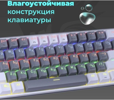 Клавиатура REDRAGON (70675) Fizz Радужн,61 клав,тих,серо-бел.