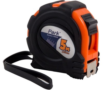 PARK Рулетка с фиксатором, прорезиненный корпус, 5мx25мм TM28-5025