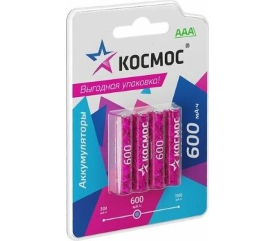 Аккумулятор КОСМОС KOCR03NIMH600mAh4BL фуксия