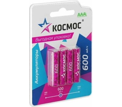 Аккумулятор КОСМОС KOCR03NIMH600mAh4BL фуксия