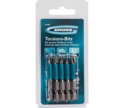 Бита GROSS Бита торсионная PH2 x 50 мм, для ударных шуруповертов, 5 шт. 11490