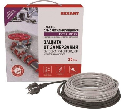 REXANT Кабель греющий саморегулирующийся модель SRL Extra Line 25MSR-PB, на трубу, 3м/75Вт