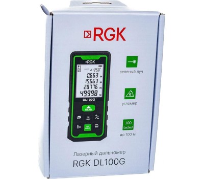 RGK Лазерный дальномер DL100G, 2 класс лазера, 535нм, луч зеленый [778190]