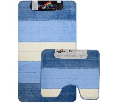 САНАКС - Коврик в ванную СИЛЬВЕР двойной, СИНИЙ, полосы, 60х100 + 50х60 см, 100% полиэстер. 00203