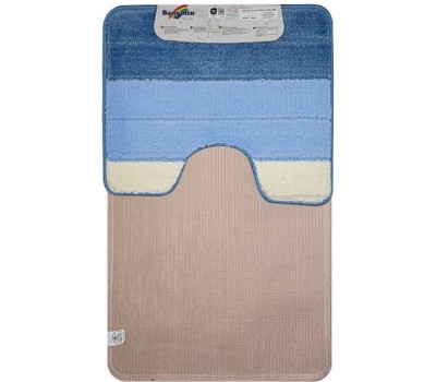 САНАКС - Коврик в ванную СИЛЬВЕР двойной, СИНИЙ, полосы, 60х100 + 50х60 см, 100% полиэстер. 00203