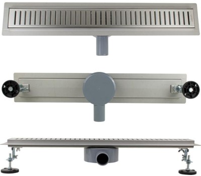 САНАКС - Трап 600 х 70 мм, с бортиком для плитки, из нержавеющей стали, горизонтальное подключение 360º, с сухим и гидрозатворами, цвет САТИН. 00039