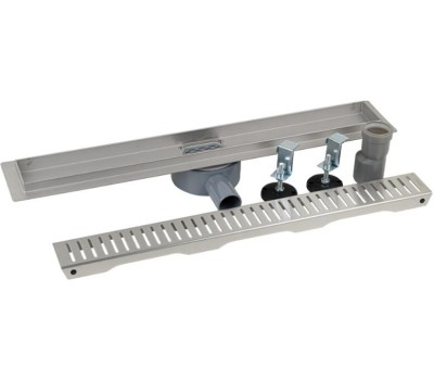 САНАКС - Трап 600 х 70 мм, с бортиком для плитки, из нержавеющей стали, горизонтальное подключение 360º, с сухим и гидрозатворами, цвет САТИН. 00039