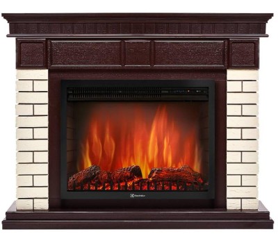 Камин электрический ELECTROLUX Каминокомплект: Очаг EFP/P-3020LS N, портал Bricks 30 камень бежевый, шпон темный дуб