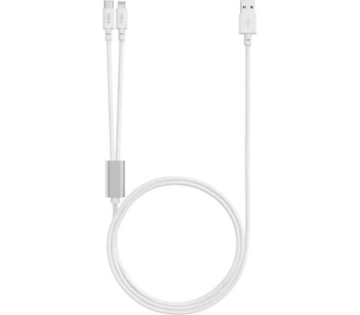 TTEC Кабель с двойным коннектором Duo USB-A-USB-C/Lightning. Длина: 120 см. Цвет: белый
