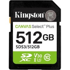 KINGSTON Карта памяти SDXC UHS-I U1 Canvas Select Plus 512 ГБ, 150 МБ/с, Class 10, SDS3/512GB, 1 шт., без адаптера