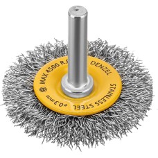 DENZEL Щетка для дрели, 50 мм, Плоская, со шпилькой, нержавеющая витая проволока 744623