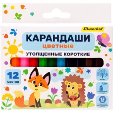 SILWERHOF Карандаши цв. Jumbo Mini Веселые друзья 6мм шестигран. дерево ассорти 12цв. коробка/европод