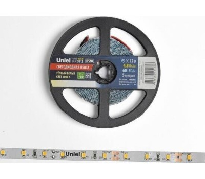 Светодиодная лента UNIEL (UL-00007998) ULS-M11-2835-60LED/m-8mm-IP20-DC12V-4,8W/m-4M-6500K PROFI катушка в герметичной упаковке