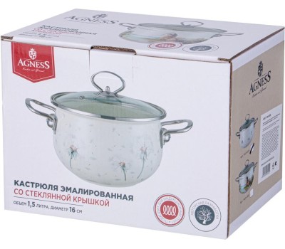 Кастрюля AGNESS 943-055 DANDELION со ст.крышкой 1,5л