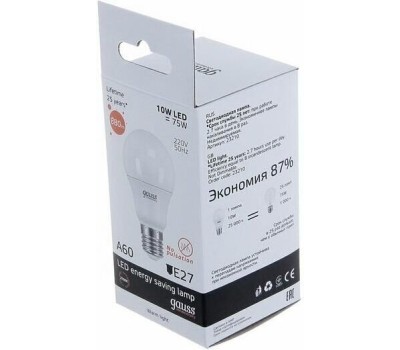 GAUSS Упаковка ламп LED E27, груша, 10Вт, 10 шт. [23210]