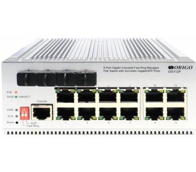 Коммутатор ORIGO Коммутатор OI3112P/185W/A1A 12-портовый гигабитный промышленный управляемый L2-коммутатор с 8 портами PoE+ и 4 комбо-портами