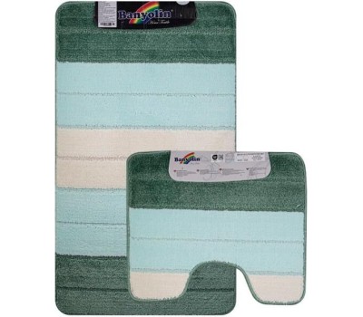 САНАКС - Коврик в ванную СИЛЬВЕР двойной, БИРЮЗОВЫЙ, полосы, 60х100 + 50х60 см, 100% полиэстер. 00204