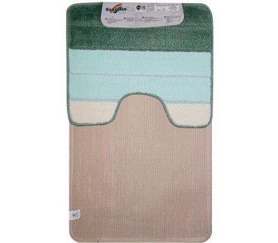 САНАКС - Коврик в ванную СИЛЬВЕР двойной, БИРЮЗОВЫЙ, полосы, 60х100 + 50х60 см, 100% полиэстер. 00204