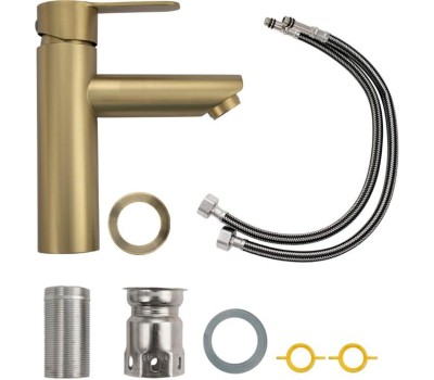 МАГНУС - Смеситель на раковину, литой корпус под матовое золото, из нержавеющей стали марки 201 9452