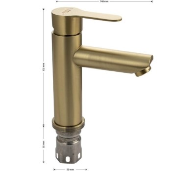 МАГНУС - Смеситель на раковину, литой корпус под матовое золото, из нержавеющей стали марки 201 9452