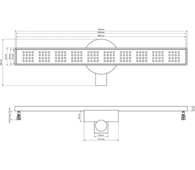 МАК - Трап 700х60 мм, нержавеющая сталь, пластик АБС, линейный, горизонтальный с гидрозатвором 71041