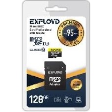 Карта памяти EXPLOYD MicroSDXC 128GB Class10 + адаптер SD (95MB/s) [EX128GCSDXC10UHS-1-ElU3]