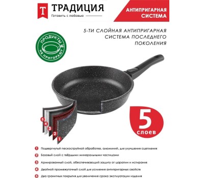 Сковорода ТРАДИЦИЯ ТГ2245 гранит со с/ручкой 24см